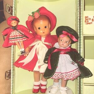 Vintage-Style Red & Green Doll Outfit Set for Kids Dolls